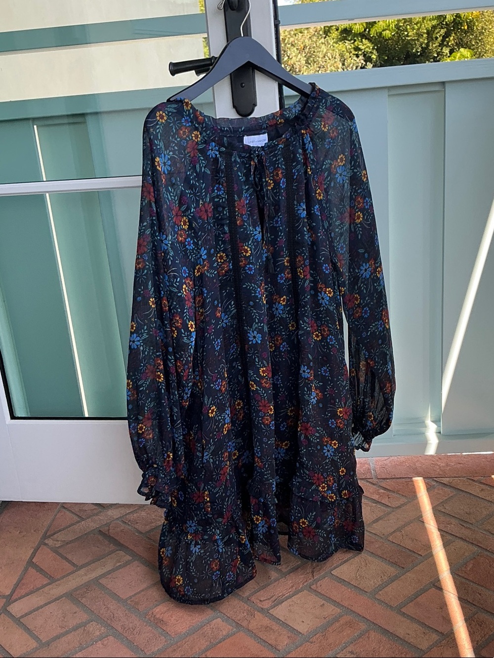 Lost + Wander Navy Floral Dress with Multicolor Print